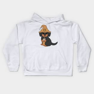 Black Pumpkin Spice Dachshund Kids Hoodie